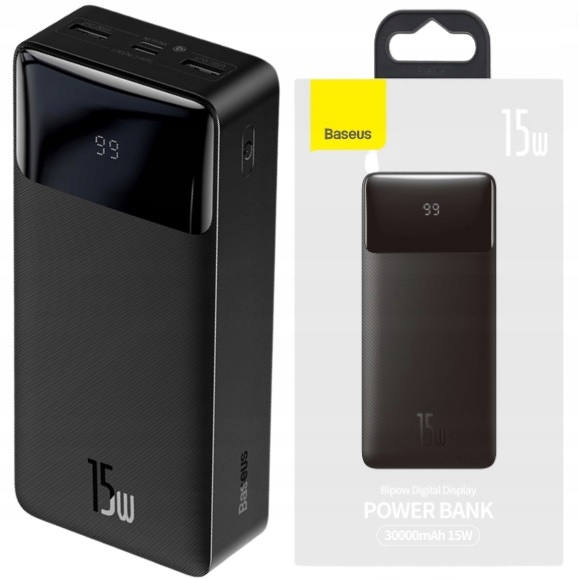 Baseus Powerbank 30000 mAh čierna + Baseus ORGANIZÉR KÁBLOV Páska na suchý zips Velcro 50CM